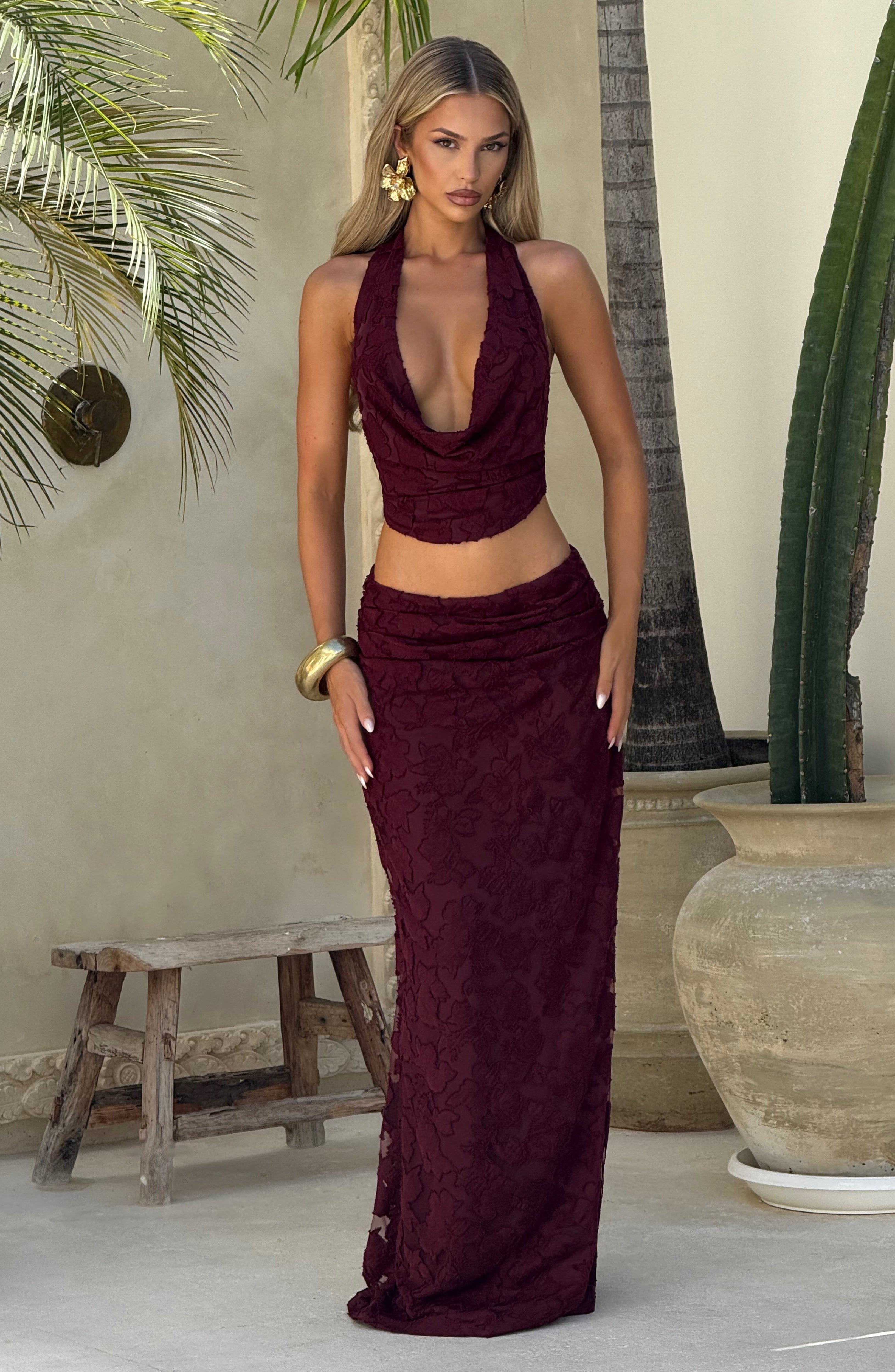 Myra Maxi Skirt - Cherry Lacquer